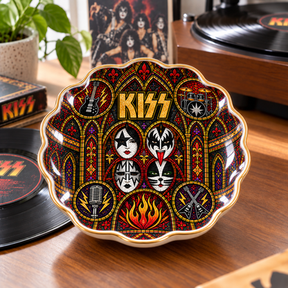 KISS Band Mexican Folk Art Ceramic Jewelry Dish - Face Paint Makeup & Flames Ring Tray - Hard Rock Fan Unique Collectible