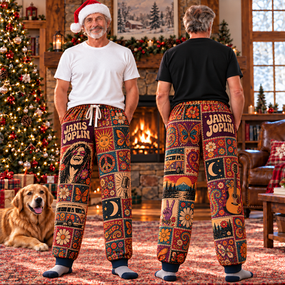 Janis Joplin Pajama Pants - Patchwork Psychedelic Blues Rock Sleepwear | Comfortable Music Fan Lounge Pants