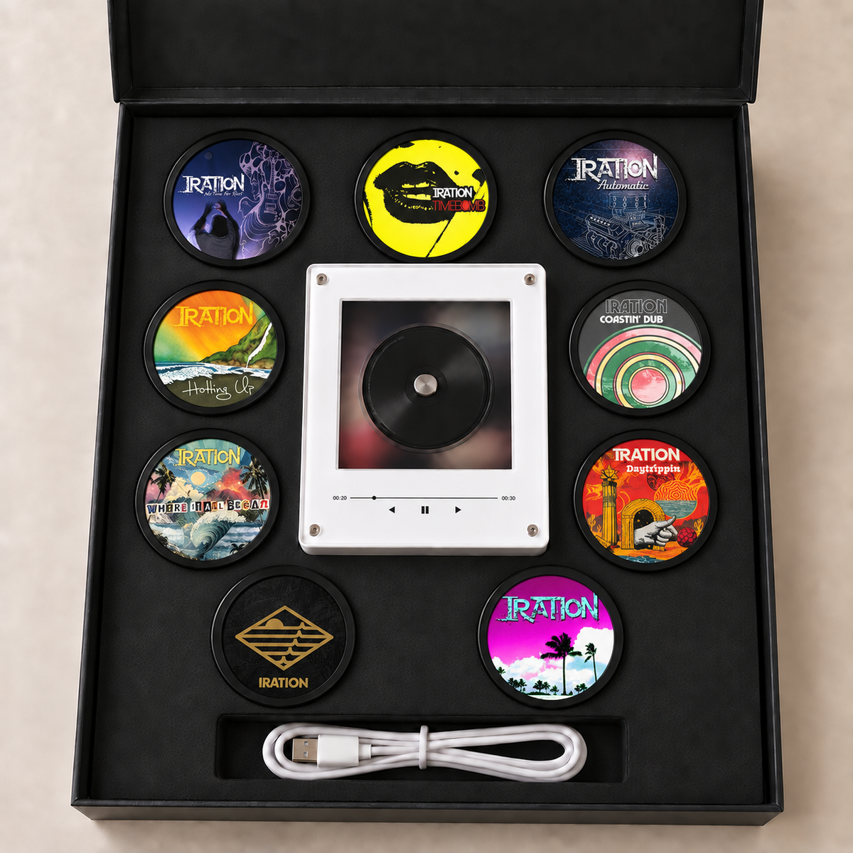 Iration MagTune Mini CD Player Light Box - Album Art Disc Night Light & Music Display, USB Backlit Reggae Rock Fan Gift