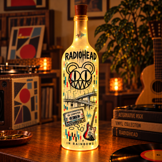 Radiohead Vintage Lighted Bottle Lamp - Premium Alternative Rock Music Merchandise, Modified Bear & OK Computer LED Fairy Light Up Bottle Night Light