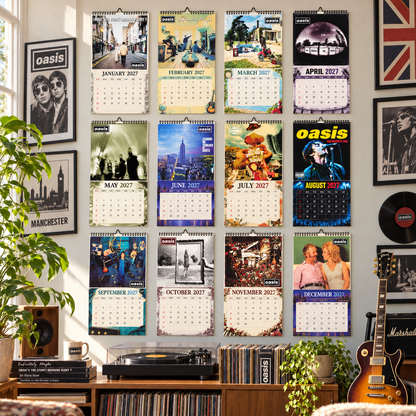 Oasis 2027 Wall Calendar - Album Cover Collage & Britpop Discography Art | Premium Rock Fan Gift & Hanging Decor