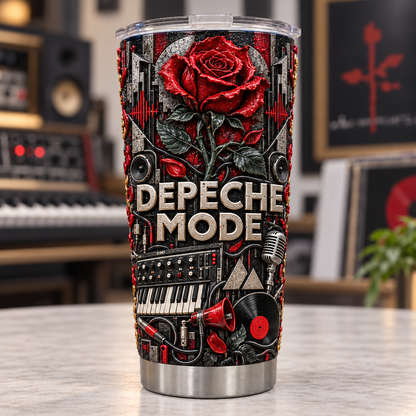 Depeche Mode 3D Printed Tumbler - 20oz Stainless Steel Insulated Travel Coffee Mug with Lid - Synth-Pop Electronic Rock Band Music Merchandise Gift