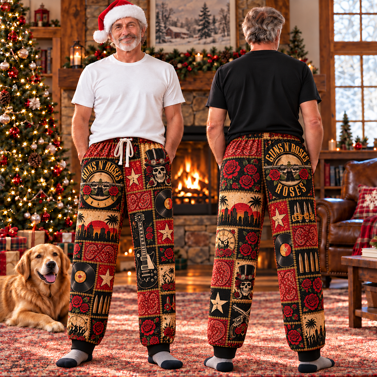 Guns N' Roses Pajama Pants - Patchwork Hard Rock Art Sleepwear | Comfortable Music Fan Lounge Pants