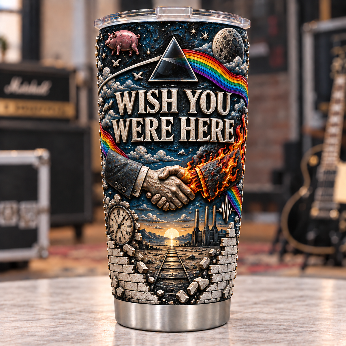 Pink Floyd 3D Printed Tumbler - 20oz Stainless Steel Insulated Travel Coffee Mug with Lid - Progressive Rock Band Music Merchandise Gift