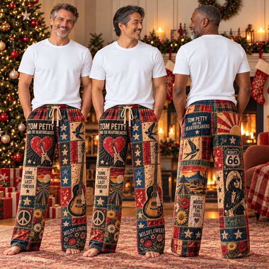 Tom Petty and the Heartbreakers Pajama Pants - Christmas Holiday Lounge Pants, Classic Rock Fan Sleepwear & Gift for Men
