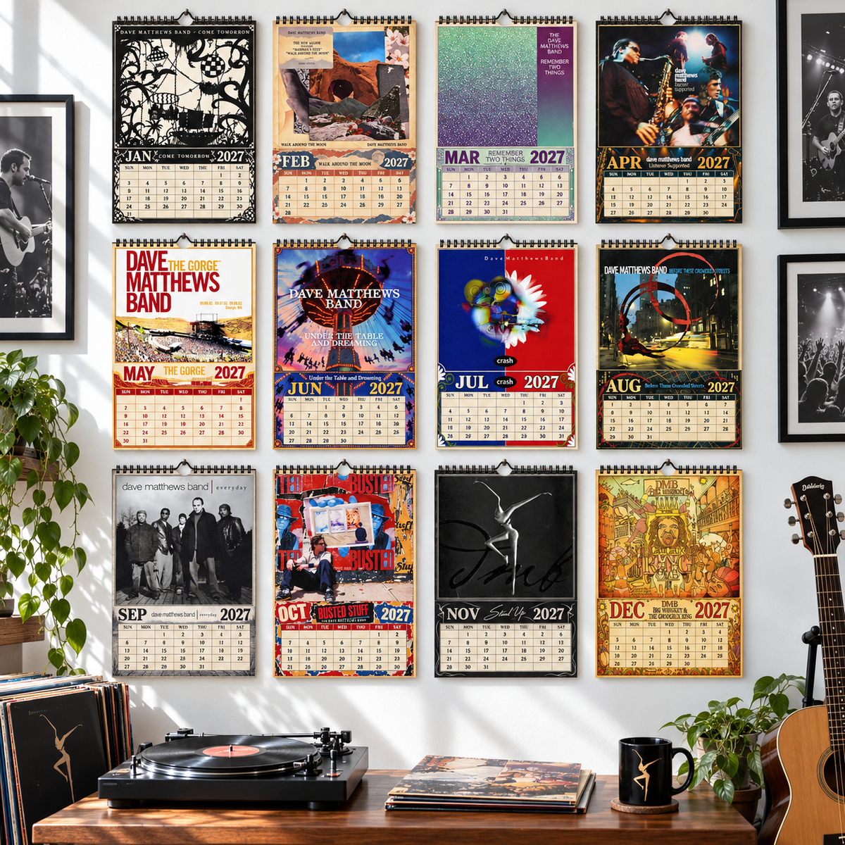 2027 Dave Matthews Band Album Covers Calendar – DMB Wall Calendar, Vintage Rock Music Collage