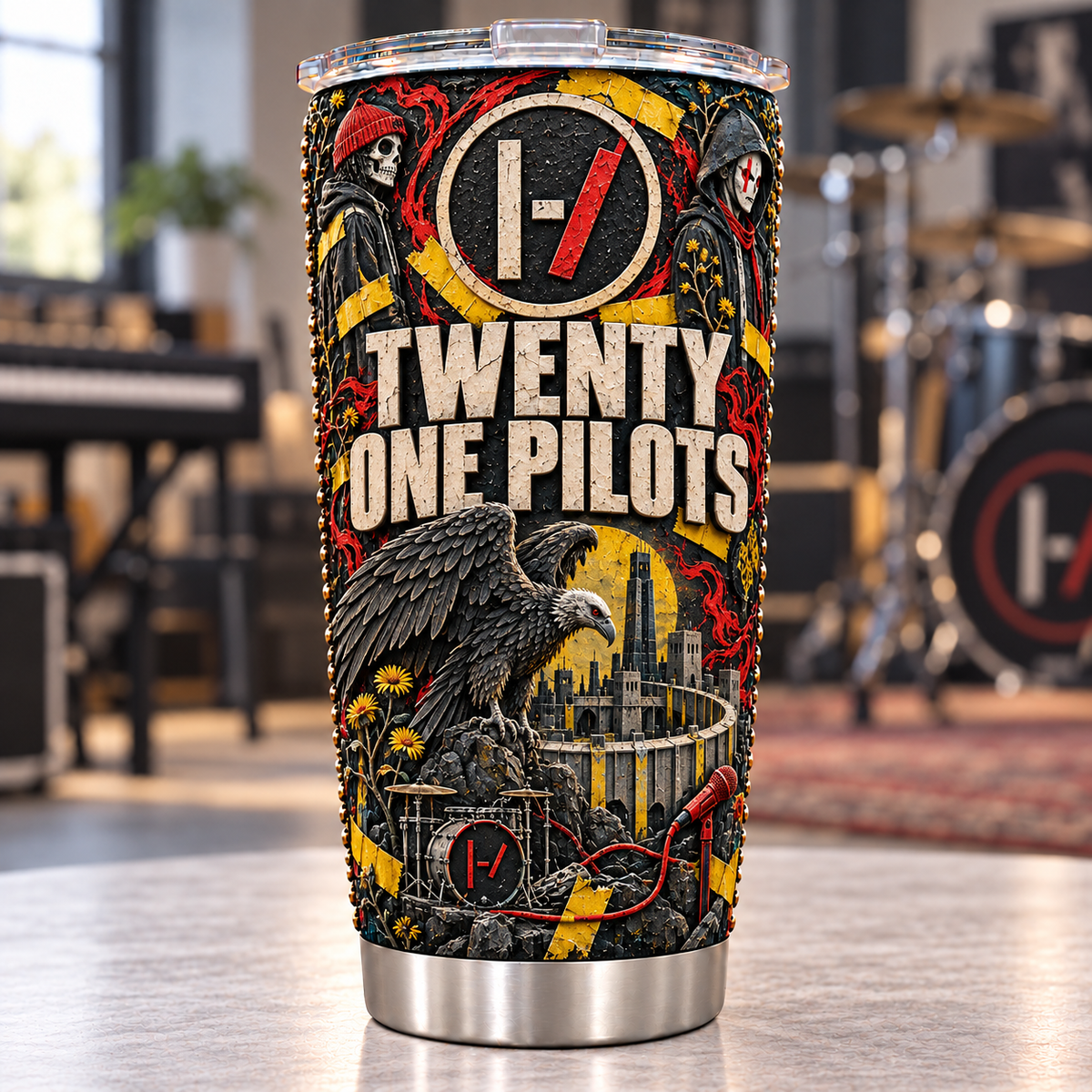 Twenty One Pilots 3D Printed Tumbler - 20oz 300oz Stainless Steel Insulated Travel Coffee Mug with Lid - Alternative Rock Band Music Merchandise Gift