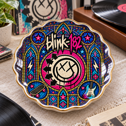 Blink-182 Ceramic Ring Dish - Pop Punk Stained Glass Jewelry Tray, Smiley Face Logo Trinket Dish Fan Gift