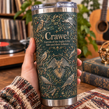 Official 3D Printed Crawe Corvids Anglo-Celtic Isles Tumbler - 20oz Stainless Steel Folklore Travel Mug Gift