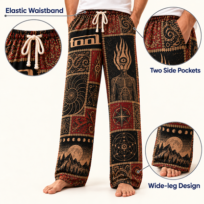 Tool Patchwork Pajama Pants - Vintage Progressive Metal Art Pants with Elastic Waistband, Adjustable Drawstring & Two Side Pockets
