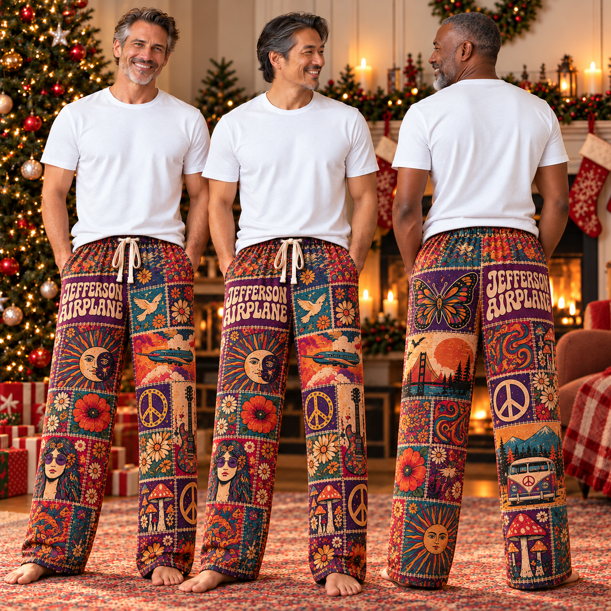 Jefferson Airplane Pajama Pants - Patchwork Psychedelic Rock Art Sleepwear | Music Fan Lounge Pants