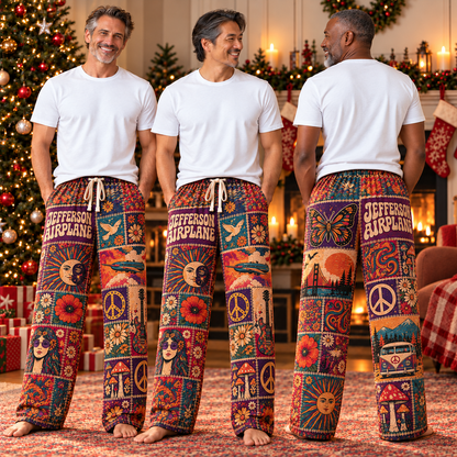 Jefferson Airplane Pajama Pants - Patchwork Psychedelic Rock Art Sleepwear | Music Fan Lounge Pants