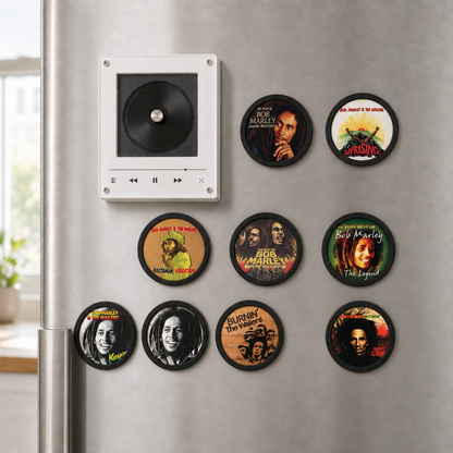 Bob Marley MagTune, Magnetic Music Player Set, Mini Vinyl Album Magnets, Bob Marley & The Wailers Gift, Reggae Music Collectible