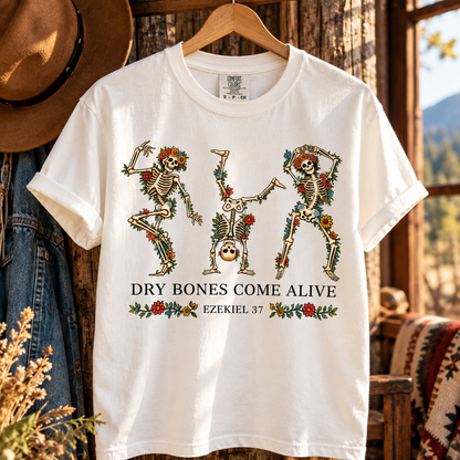 Dry Bones Come Alive Ezekiel 37 T-Shirt, Christian Skeleton Shirt, Bible Verse Faith Tee, Floral Skeleton Christian Gift, Vintage Gospel Shirt