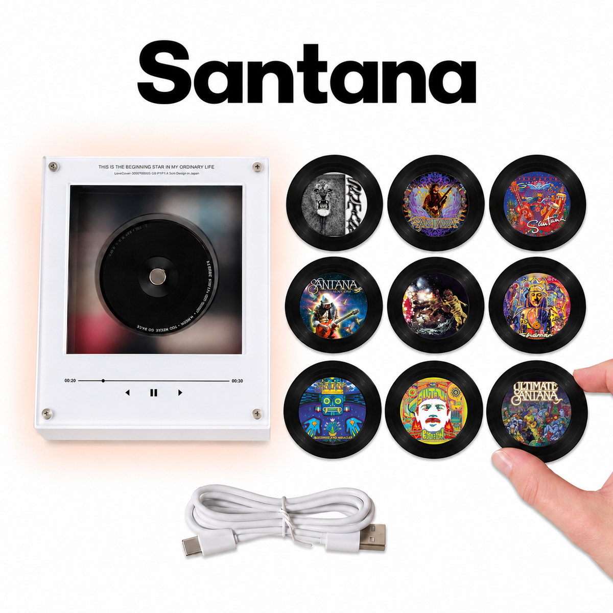 Santana MagTune, Magnetic Music Player Set, Mini Vinyl Album Magnets, Classic Rock Fan Gift, Santana Music Collectible