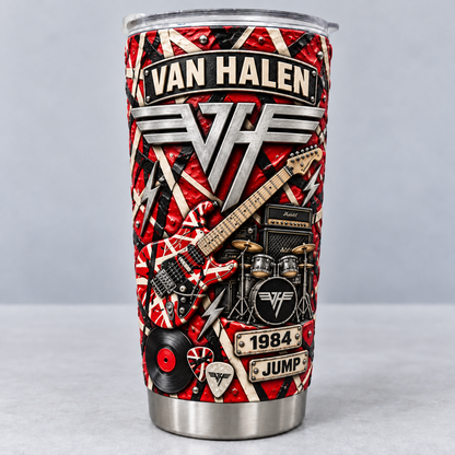 Van Halen 3D Printed Tumbler - 20oz Stainless Steel Insulated Travel Coffee Mug with Lid - Hard Rock Band Music Merchandise Gift