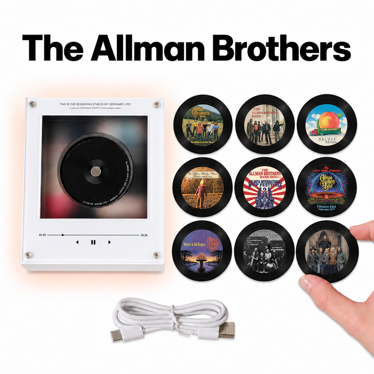 The Allman Brothers Band MagTune, Magnetic Music Player Set, Mini Vinyl Album Magnets, Southern Rock Fan Gift, Music Collectible