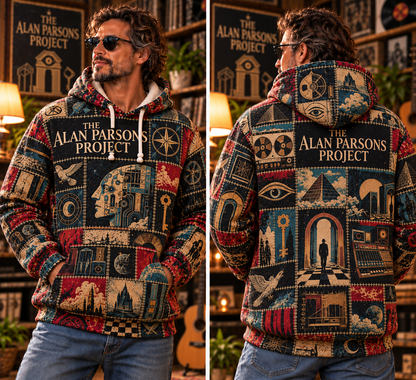 The Alan Parsons Project Patchwork Hoodie – Vintage Progressive Rock Band Graphic Pullover, Retro Music Lover Gift