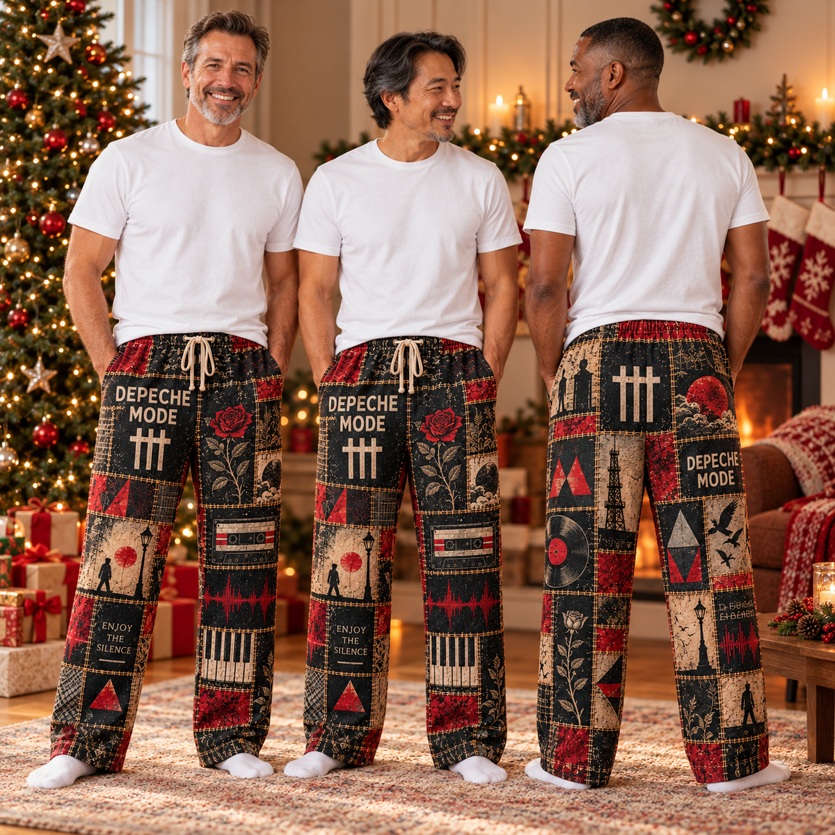Depeche Mode Rock Band Pajama Pants - Christmas Holiday Lounge Pants, Synth Pop Fan Sleepwear & Gift for Men