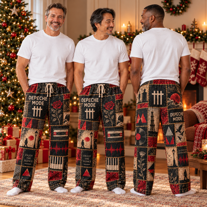 Depeche Mode Rock Band Pajama Pants - Christmas Holiday Lounge Pants, Synth Pop Fan Sleepwear & Gift for Men