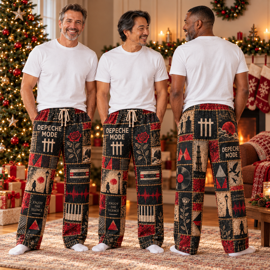 Depeche Mode Rock Band Pajama Pants - Christmas Holiday Lounge Pants, Synth Pop Fan Sleepwear & Gift for Men