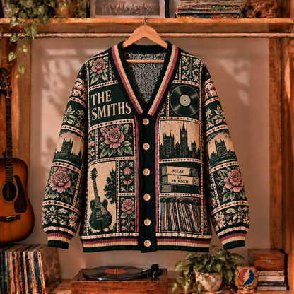 The Smiths Retro Graphic Cardigan - Vintage Rock Band Knit Outerwear, Indie Music Fan Apparel & Fashion Style Gift