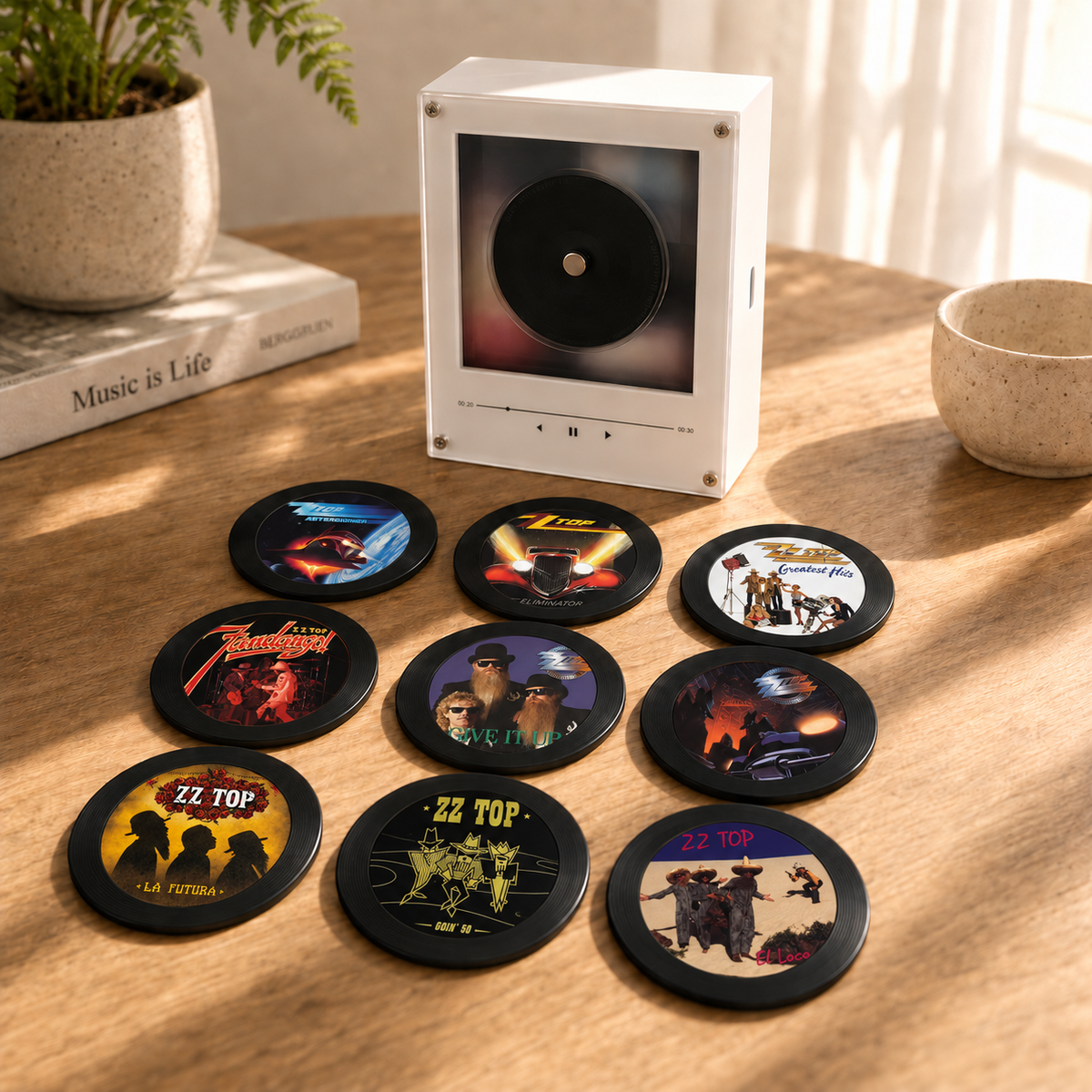 ZZ Top MagTune, Magnetic Music Player Set, Mini Vinyl Album Magnets, ZZ Top Gift for Fans, Classic Rock Music Collectible