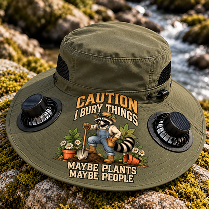 Funny Raccoon Sun Hat, Caution I Bury Things Maybe Plants Maybe People, Gardening Bucket Hat, Outdoor Garden Gift, Raccoon Lover Hat