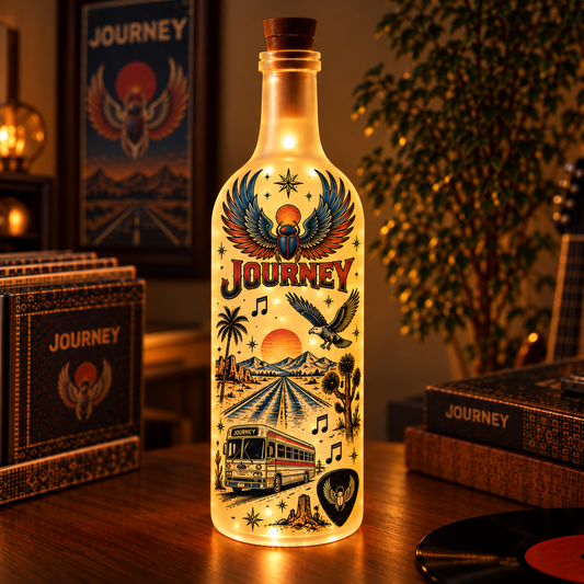 Journey Vintage Bottle Lamp - Premium Classic Rock Music Merchandise, LED Fairy Light Up Wine Bottle Night Light Decor Gift