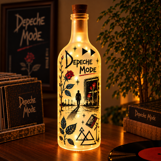 Depeche Mode Vintage Lighted Bottle Lamp - Premium New Wave Synth Pop Merchandise, Violator Red Rose LED Fairy Light Up Bottle Night Light Decor Gift