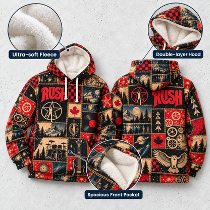 Rush Patchwork Hoodie – Vintage Progressive Rock Band Graphic Pullover, 2112 Starman Inspired Hoodie, Retro Music Lover Gift