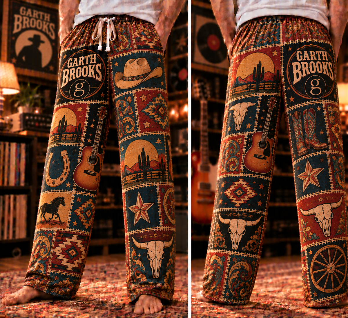 Garth Brooks Pajama Pants - Patchwork Country Music Art  Sleepwear | Comfortable Fan Lounge Pants