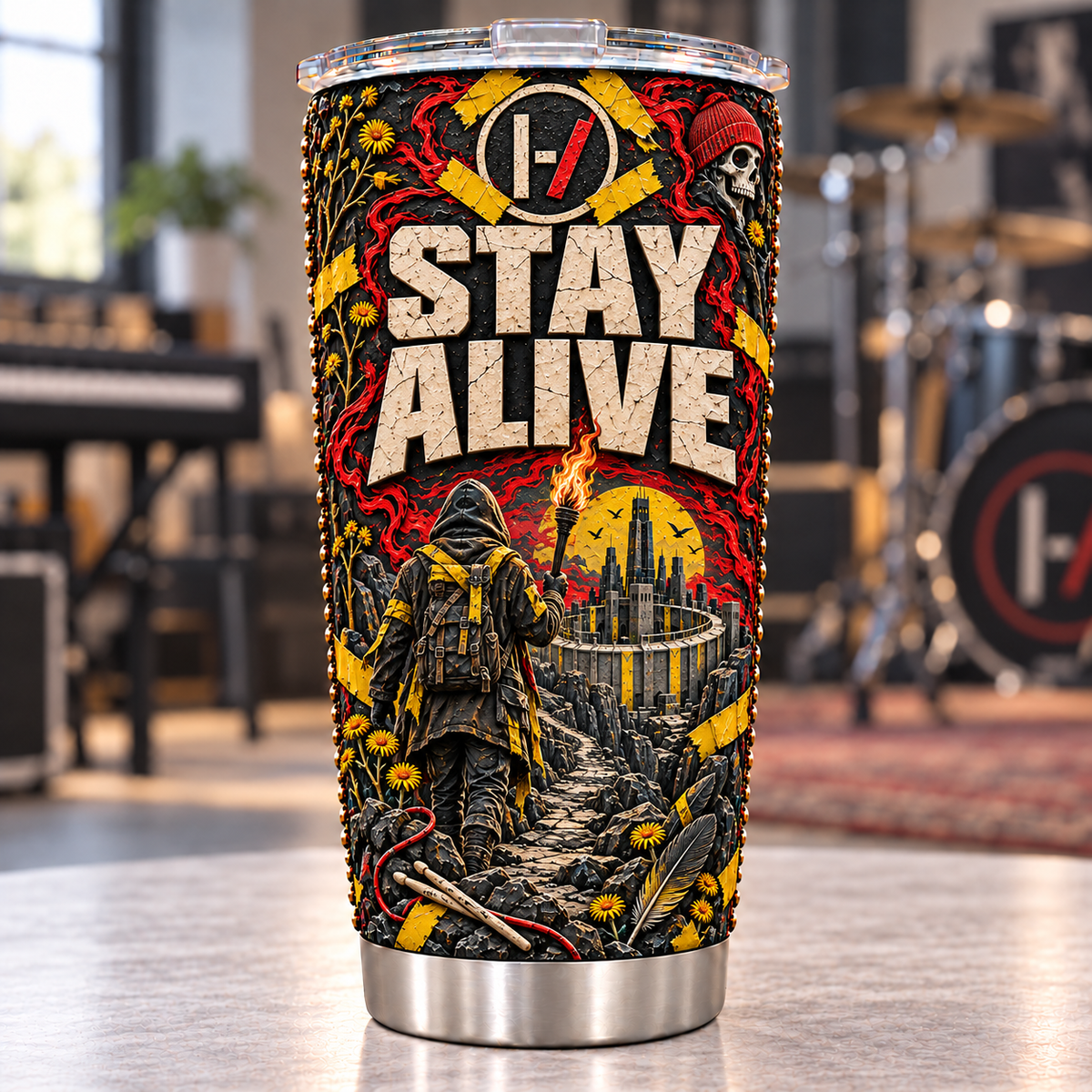Twenty One Pilots 3D Printed Tumbler - 20oz 300oz Stainless Steel Insulated Travel Coffee Mug with Lid - Alternative Rock Band Music Merchandise Gift