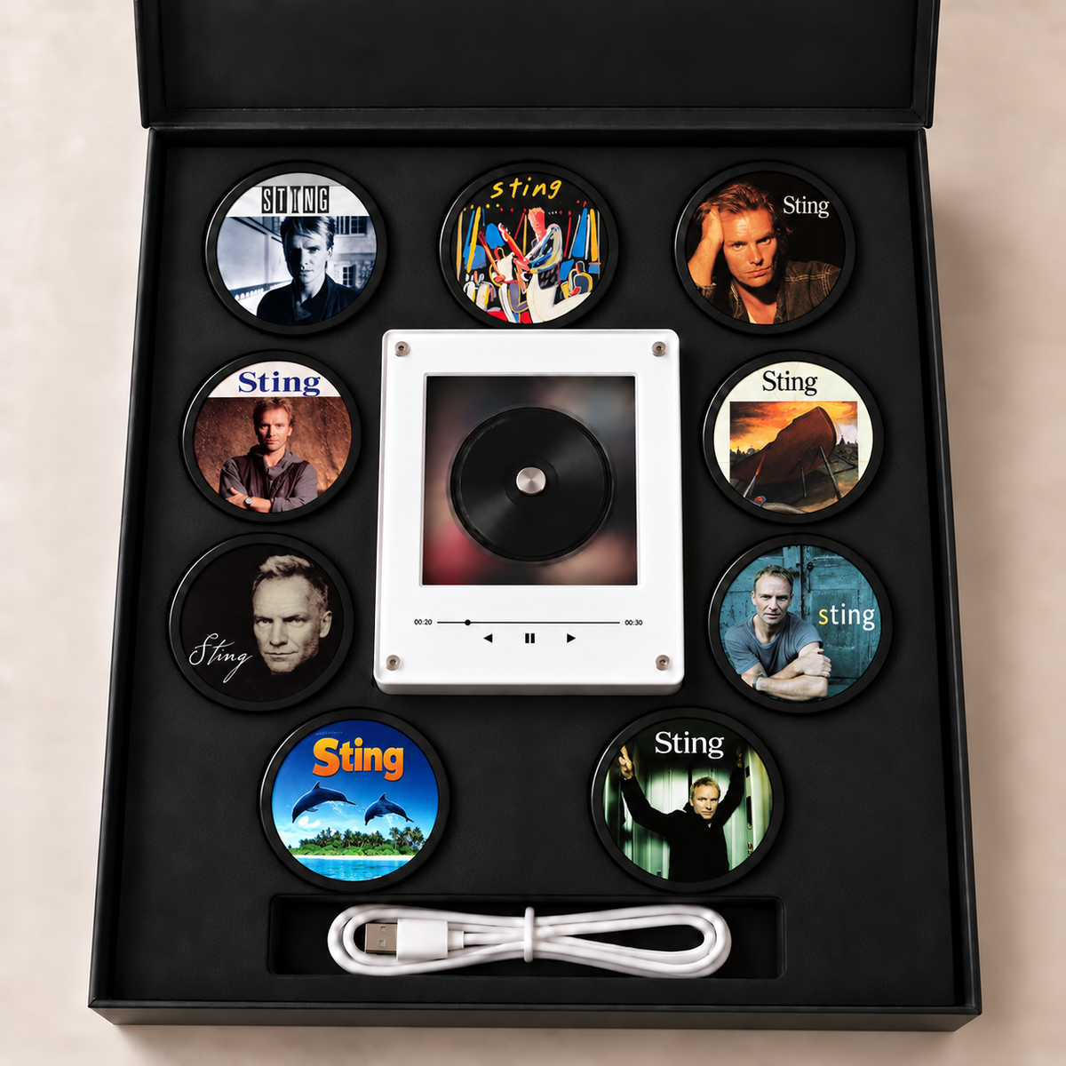 Sting MagTune Mini CD Player Light - Premium Pop Rock Merchandise, Brand New Day Album Art LED Night Light Tabletop Fan Gift