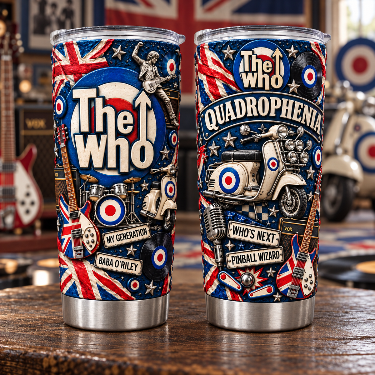 The Who 3D Printed Tumbler - 20oz Stainless Steel Insulated Travel Coffee Mug with Lid - Classic Rock Band Music Merchandise Gift