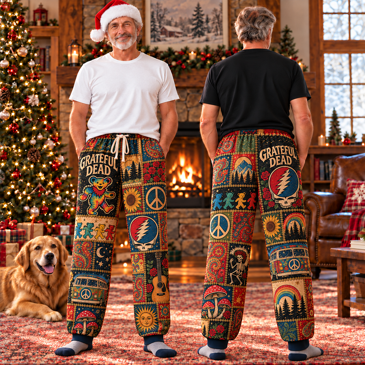 Grateful Dead Pajama Pants - Patchwork Dancing Bear Art Sleepwear | Comfortable Music Fan Lounge Pants