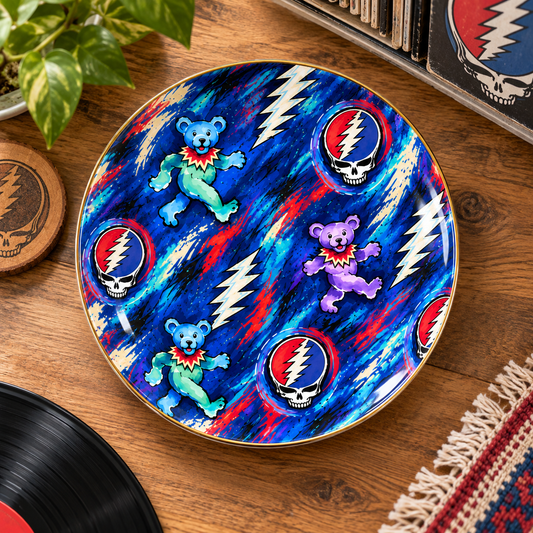 Grateful Dead Painterly Dancing Bears Jewelry Dish - Ceramic Trinket Tray, Steal Your Face Ring Holder, Rock Fan Gift