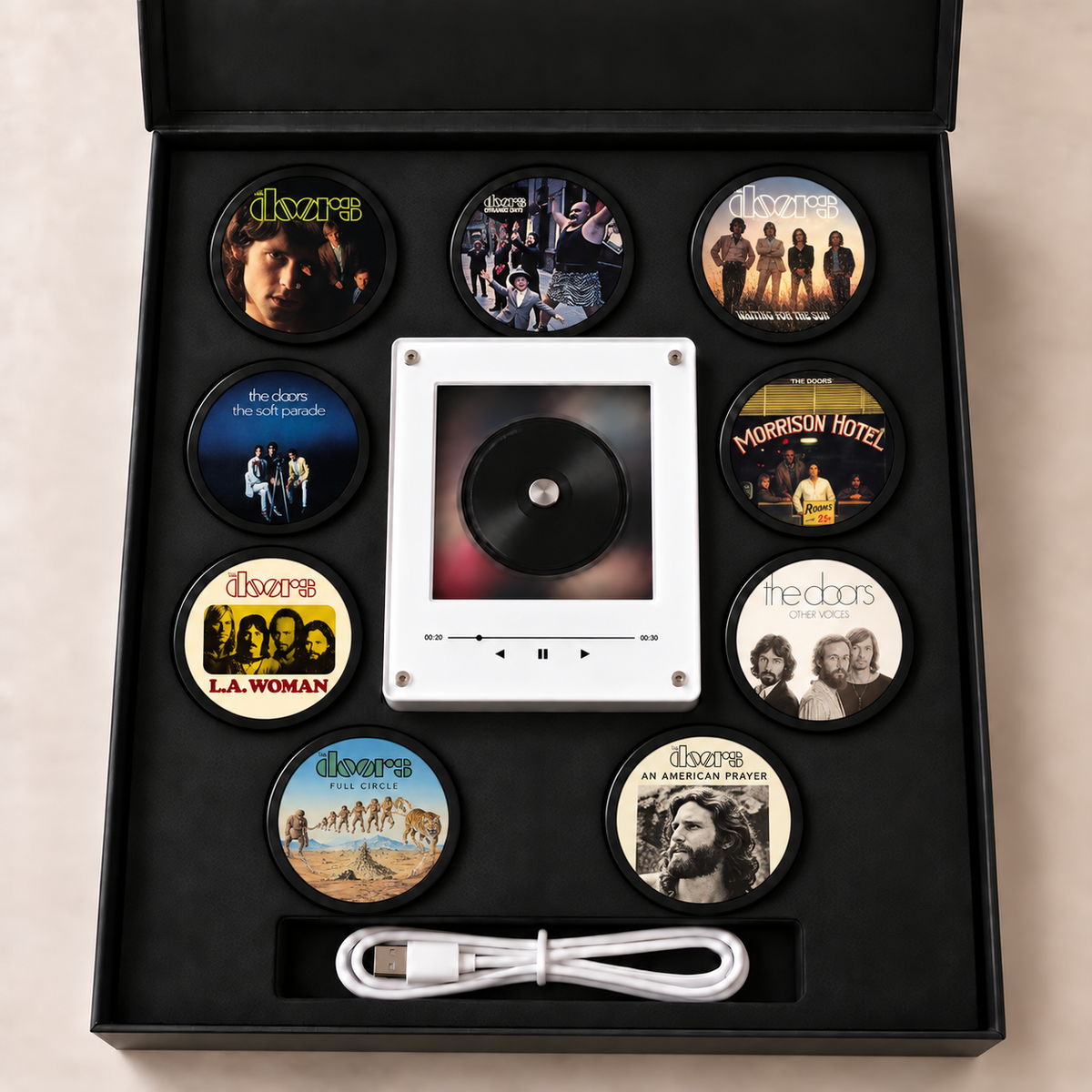 The Doors MagTune Mini CD Player Light - Premium Classic Rock Merchandise, Light My Fire Album Art LED Night Light Gift