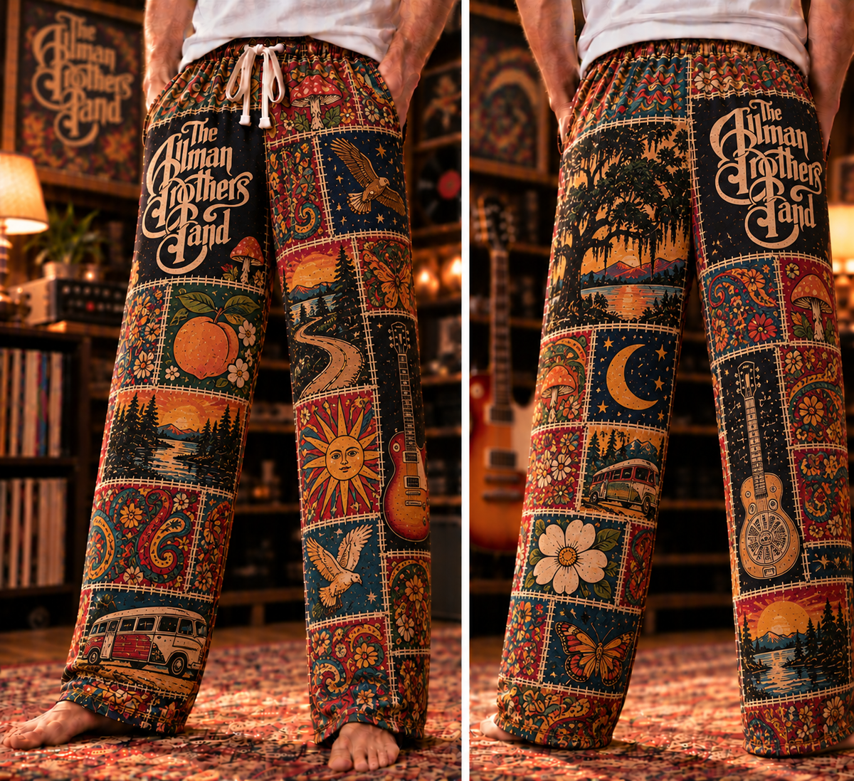 Official The Allman Brothers Band Sleepwear - Retro Patchwork Lounge & Pajama Pants for Fans
