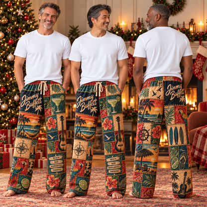 Jimmy Buffett Pajama Pants - Tropical Margaritaville Lounge Pants, Parrothead Fan Sleepwear & Gift for Men