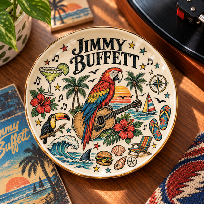 Jimmy Buffett Ceramic Jewelry Dish - Margaritaville Parrot Trinket Tray, Tropical Rock Music Fan Gift & Room Decor