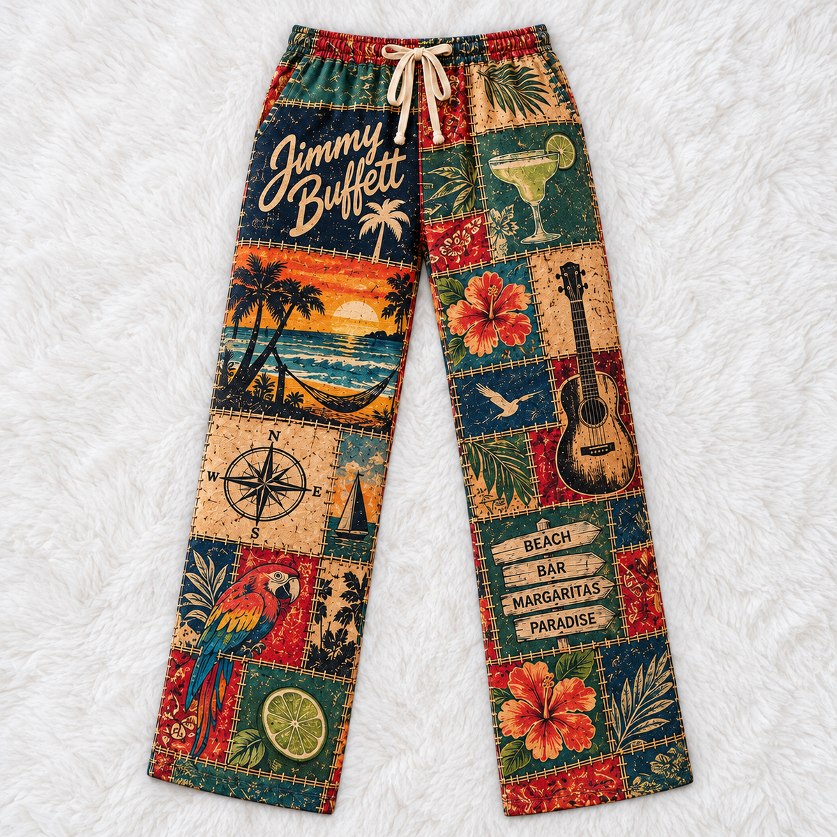 Jimmy Buffett Pajama Pants - Tropical Margaritaville Lounge Pants, Parrothead Fan Sleepwear & Gift for Men