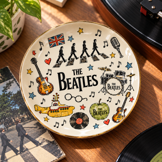 The Beatles Sketch Art Jewelry Dish - Ceramic Trinket Tray, Abbey Road Yellow Submarine Ring Holder, Rock Band Fan Gift