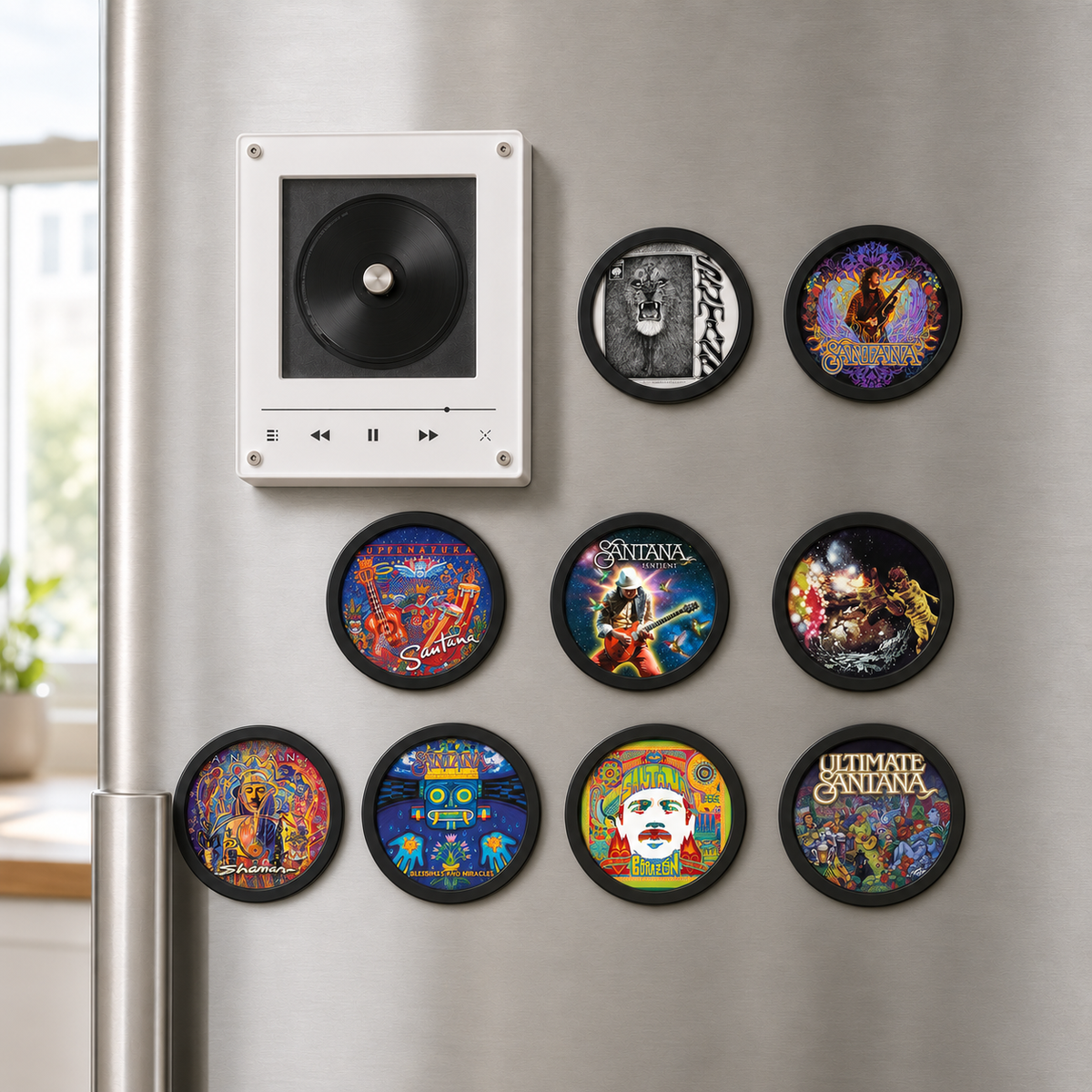 Santana MagTune, Magnetic Music Player Set, Mini Vinyl Album Magnets, Classic Rock Fan Gift, Santana Music Collectible