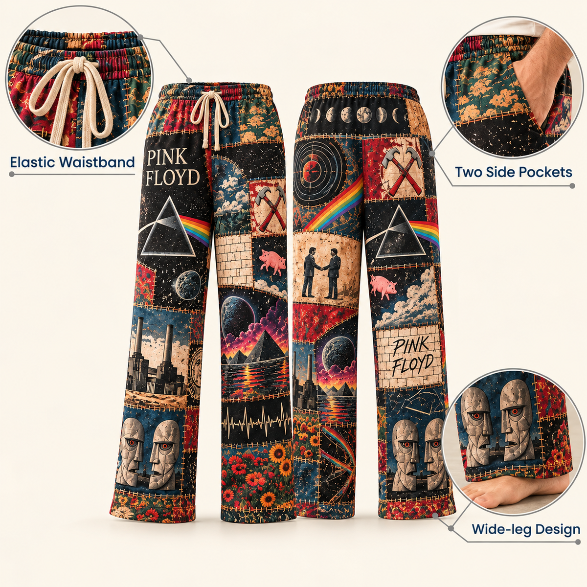 Pink Floyd Rock Band Pajama Pants - Christmas Holiday Lounge Pants, Progressive Rock Fan Sleepwear & Gift for Men