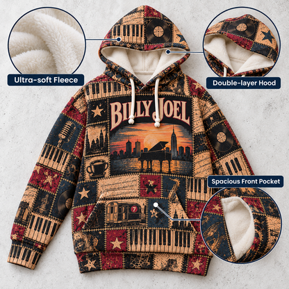 Billy Joel Patchwork Hoodie – Vintage Piano Man Graphic Pullover, Retro New York Rock Music Hoodie, Classic Rock Fan Gift