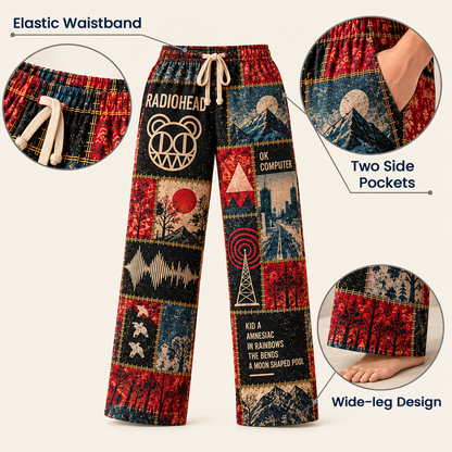 Radiohead Rock Band Pajama Pants - Christmas Holiday Lounge Pants, Alt Rock Fan Sleepwear & Gift for Men