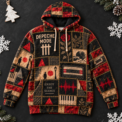 Depeche Mode Patchwork Hoodie – Vintage Synth Pop Graphic Pullover, Enjoy the Silence Retro Music Hoodie, Depeche Mode Fan Gift