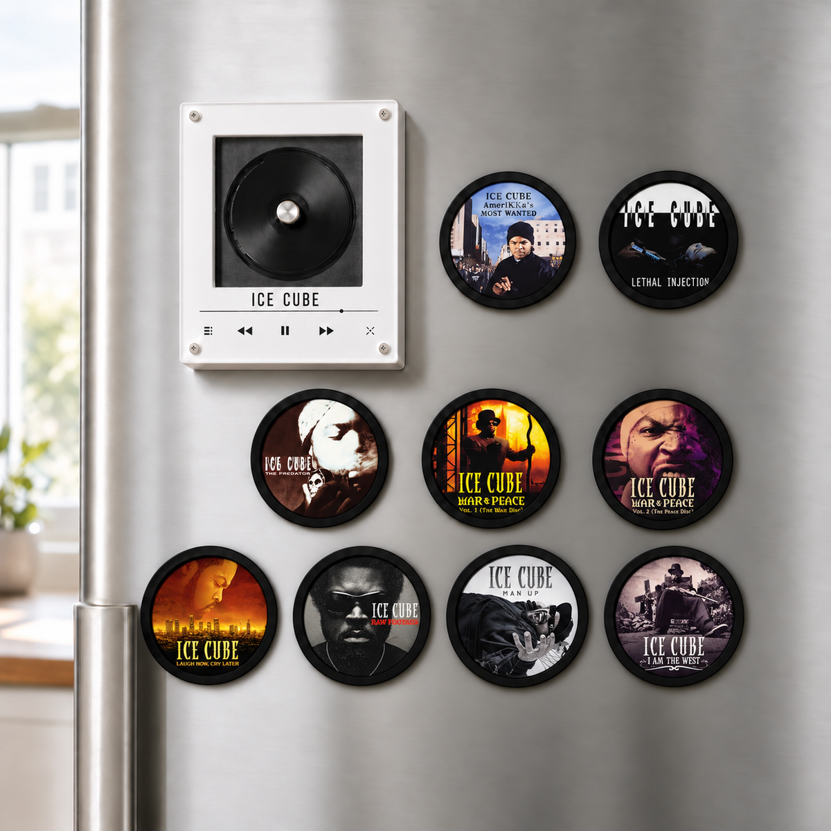 Ice Cube MagTune Mini CD Player Light Box - Album Art Disc Night Light & Music Decor, USB Backlit Hip Hop Collector Fan Gift