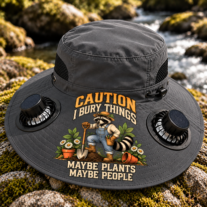 Funny Raccoon Sun Hat, Caution I Bury Things Maybe Plants Maybe People, Gardening Bucket Hat, Outdoor Garden Gift, Raccoon Lover Hat